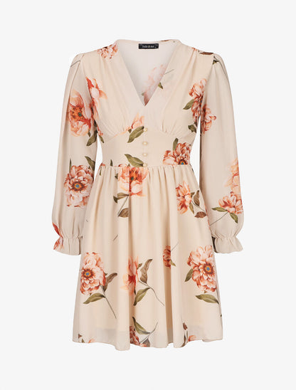 Robe courte patineuse imprimé grandes fleurs - Beige - 5
