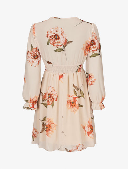 Robe courte patineuse imprimé grandes fleurs - Beige - 2