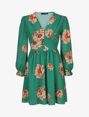 Robe courte patineuse imprimé grandes fleurs - Vert - 1