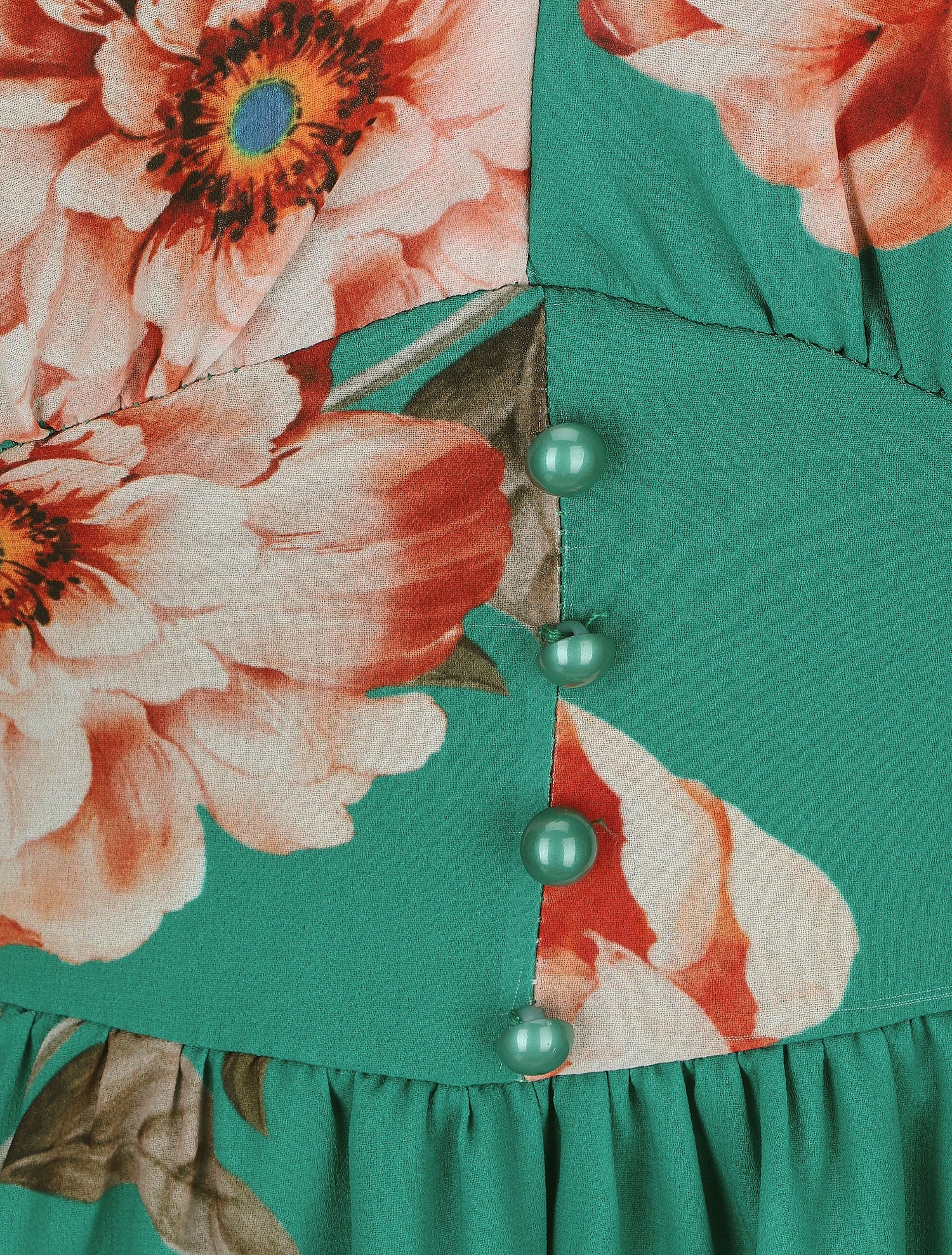 Robe courte patineuse imprimé grandes fleurs - Vert - 3