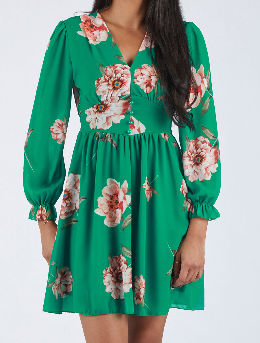 Robe courte patineuse imprimé grandes fleurs - Vert - 4