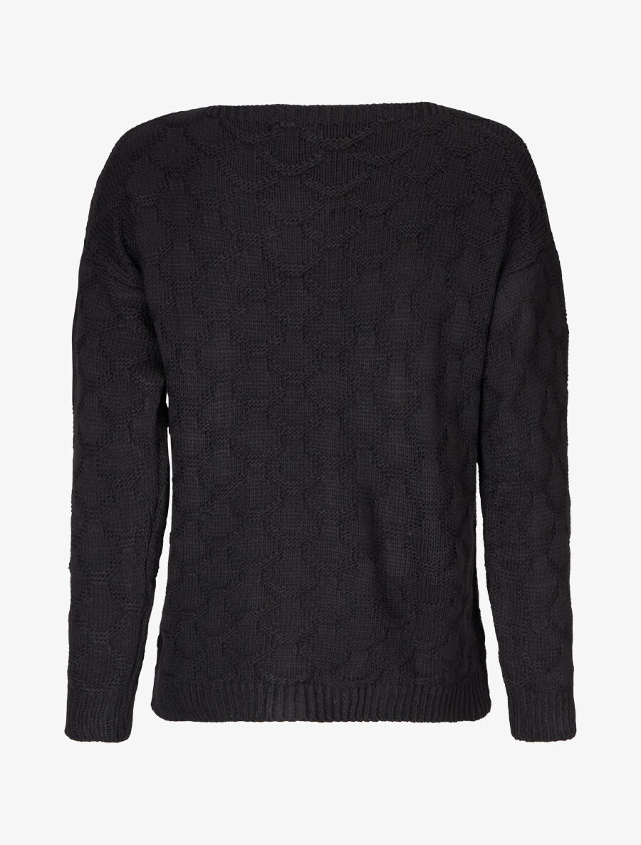 Pull uni en maille et col bateau - Noir - 2