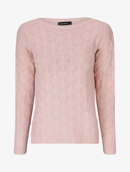 Pull uni en maille et col bateau - Rose - 1