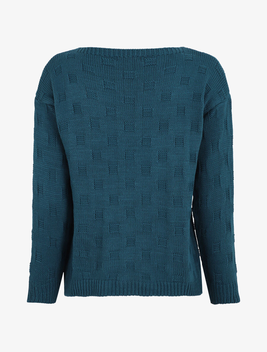 Pull classique à imprimé effet damier - Bleu canard - 2