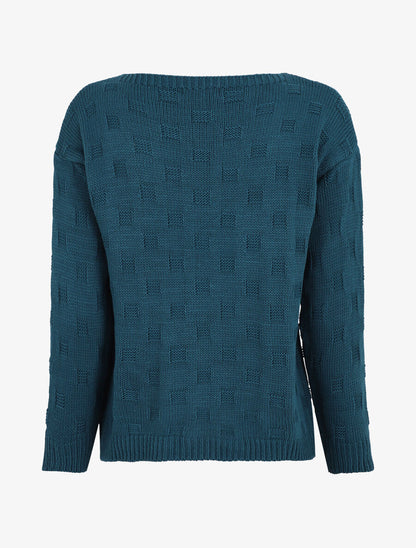 Pull classique à imprimé effet damier - Bleu canard - 2