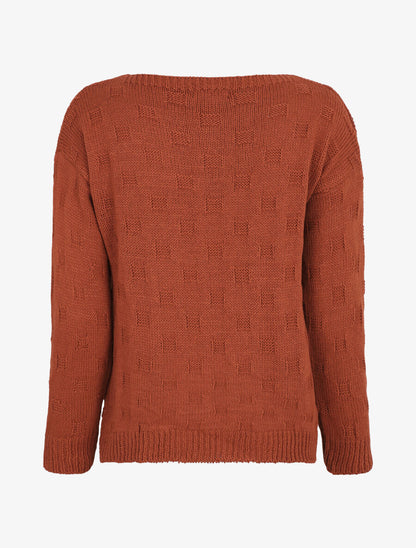 Pull classique à imprimé effet damier - Terre de sienne - 2