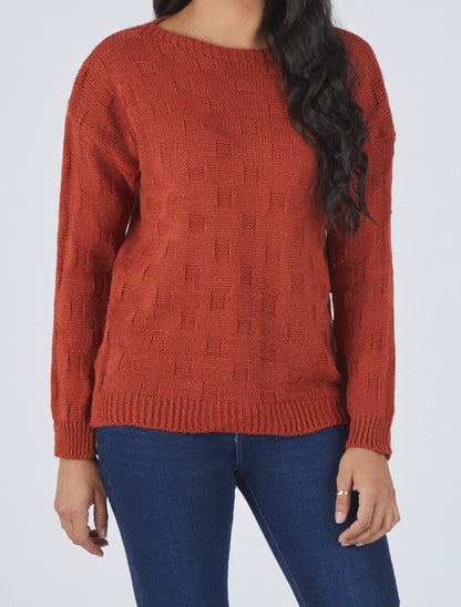 Pull classique à imprimé effet damier - Terre de sienne - 4