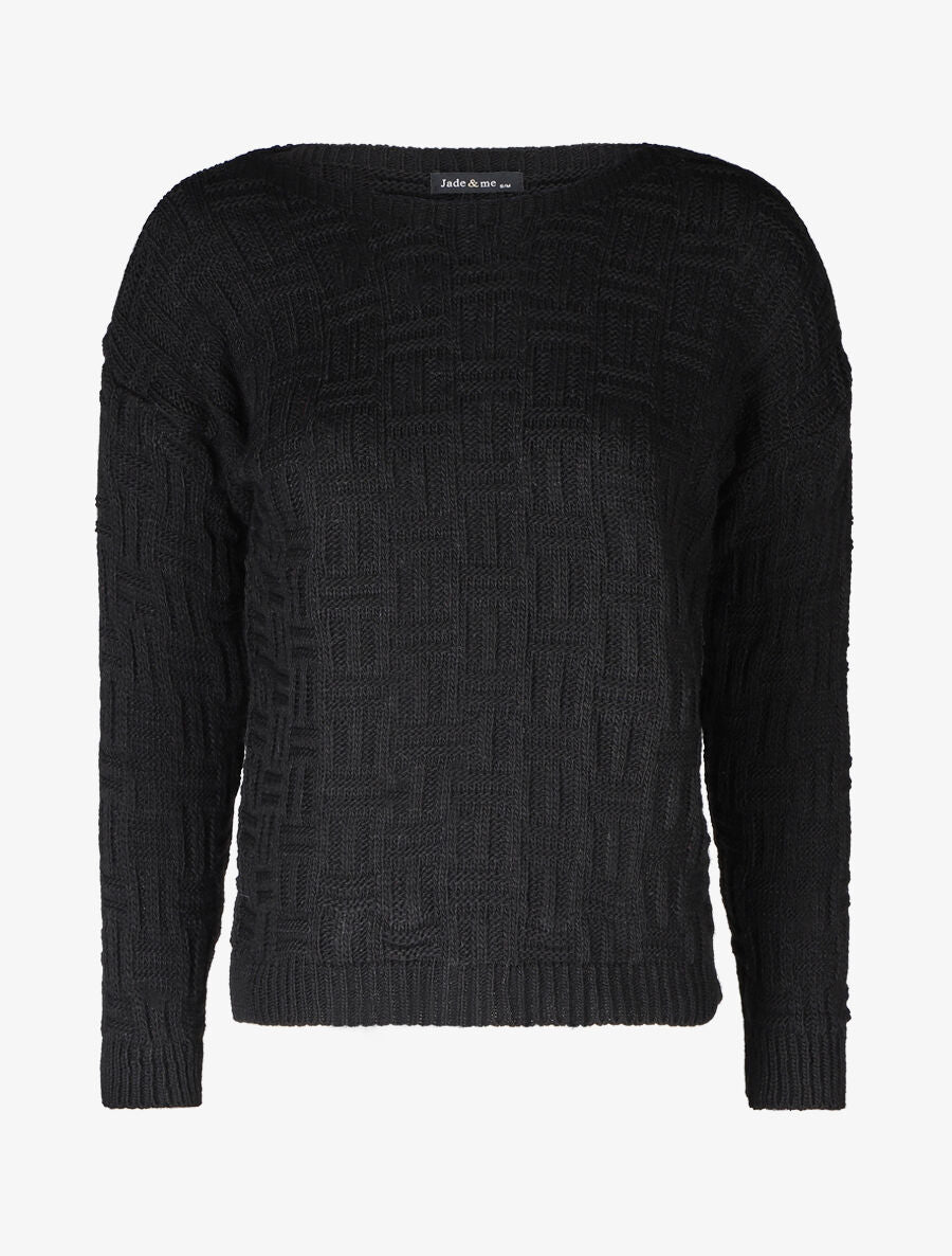 Pull uni en maille à imprimé graphique - Noir - 4