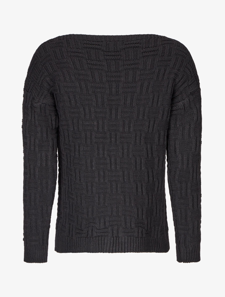 Pull uni en maille à imprimé graphique - Noir - 2