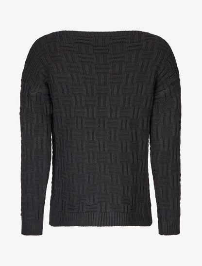 Pull uni en maille à imprimé graphique - Noir - 2