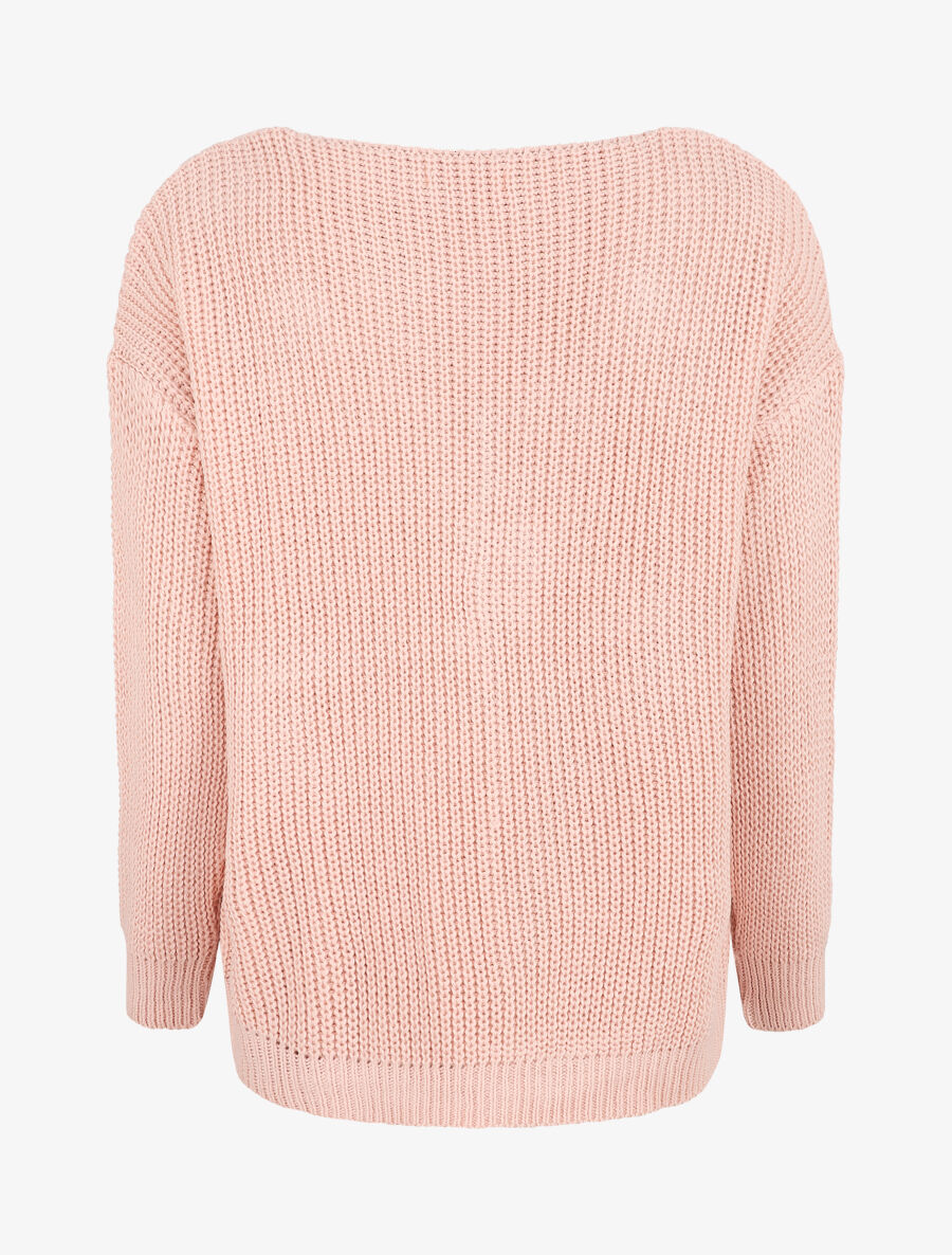 Pull en maille imprimé rayures en V - Rose - 2