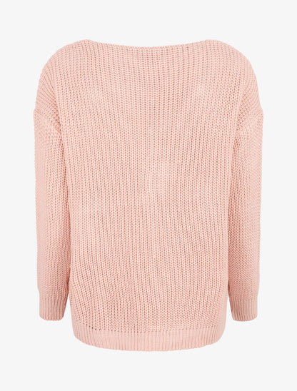Pull en maille imprimé rayures en V - Rose - 2