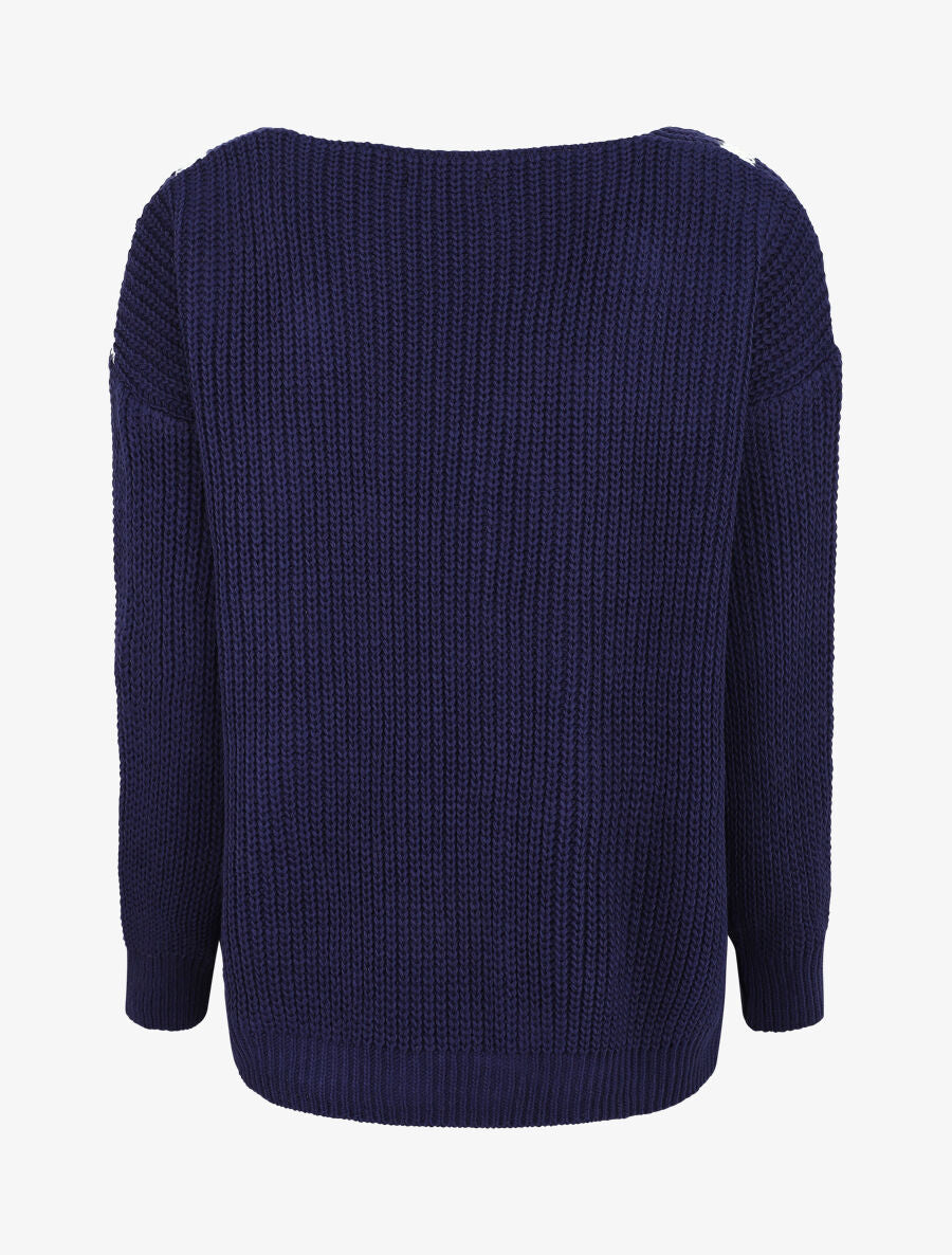 Pull en maille imprimé rayures en V - Marine - 2