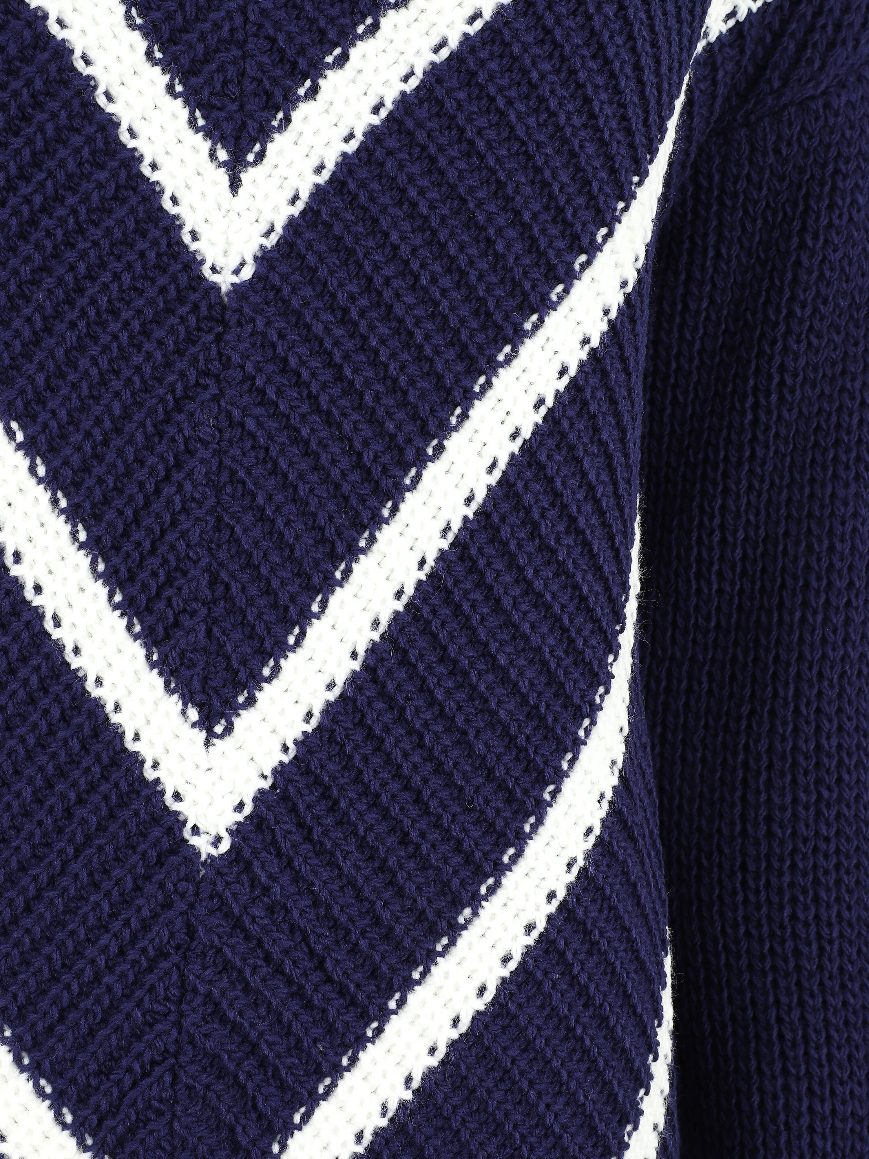 Pull en maille imprimé rayures en V - Marine - 3