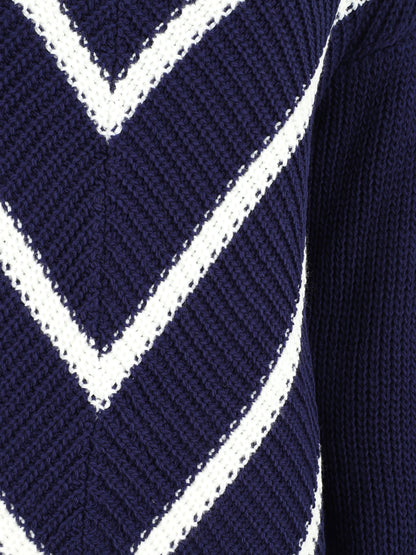 Pull en maille imprimé rayures en V - Marine - 3