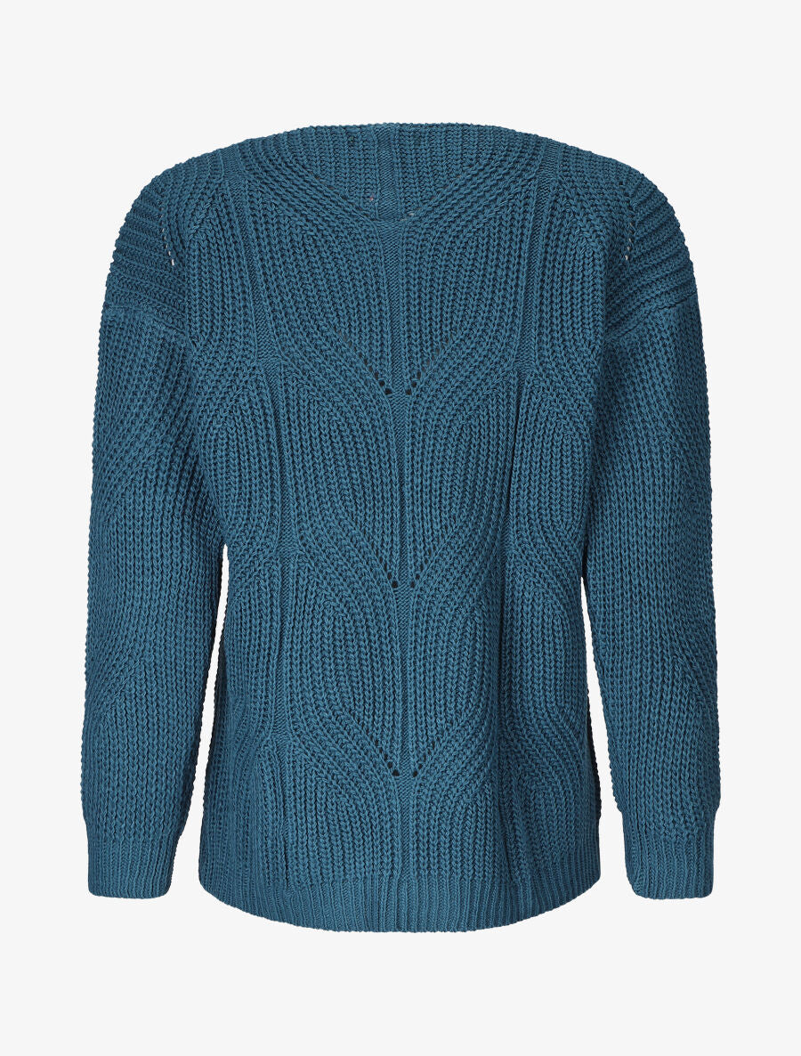 Pull uni en grosse maille à col rond - Bleu canard - 2