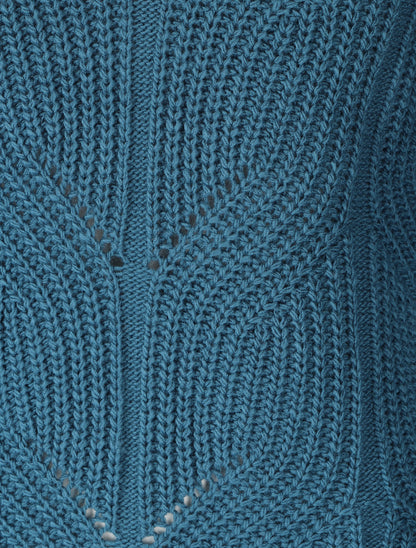 Pull uni en grosse maille à col rond - Bleu canard - 3