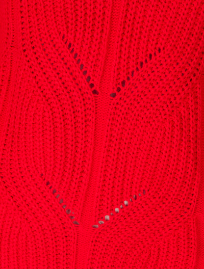 Pull uni en grosse maille à col rond - Rouge - 3