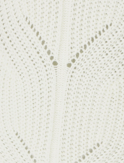 Pull uni en grosse maille à col rond - Écru - 3