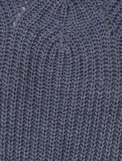 Pull uni en grosse maille à col bateau - Bleu - 3