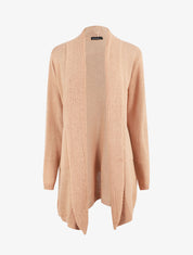 Gilet mi-long ouvert en maille - Rose - 5