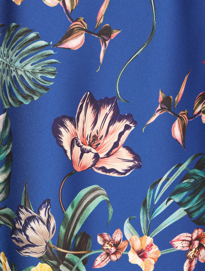 Caraco satiné imprimé fleuri - Bleu - 3