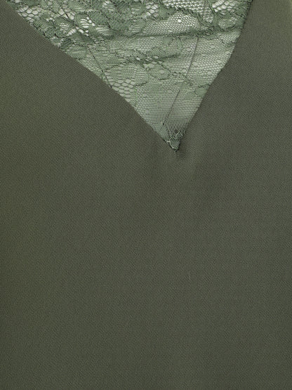 Caraco à col V en dentelle - Kaki - 3