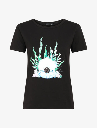 T-shirt à motif coquillage et strass - Noir - 4