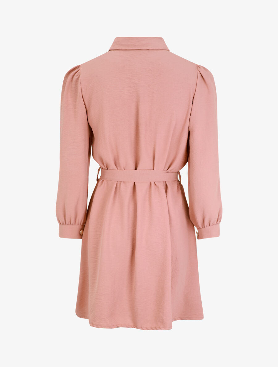 Robe chemise unie à manches longues - Rose - 2