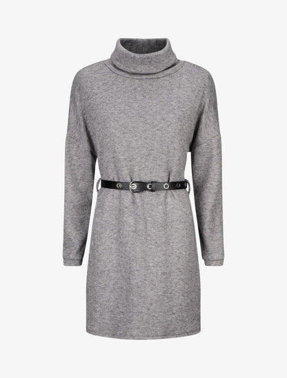 Robe pull à col roulé - Gris chiné - 1