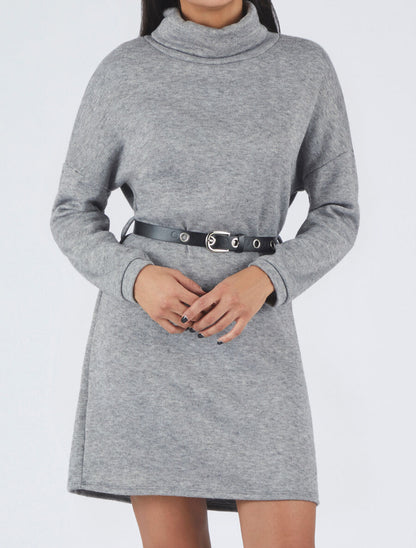 Robe pull à col roulé - Gris chiné - 4