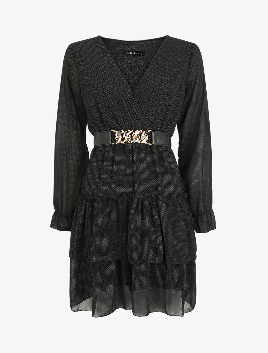 Robe à col cache-coeur volantée - Noir - 1