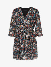 Robe cache-coeur à manches transparentes imprimé fleuri - Noir - 1