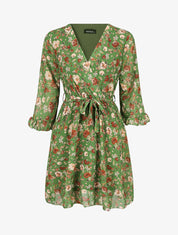 Robe cache-coeur à manches transparentes imprimé fleuri - Vert - 5