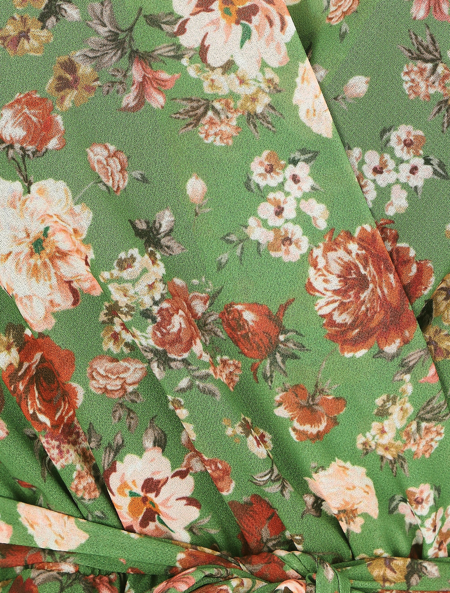Robe cache-coeur à manches transparentes imprimé fleuri - Vert - 3