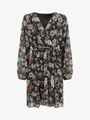 Robe à volants imprimé fleurs baroques - Noir - 4