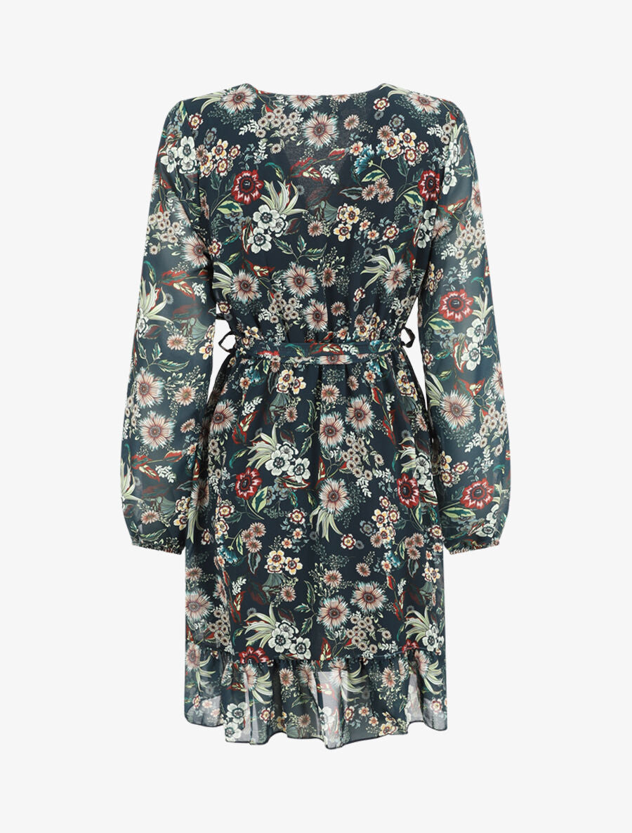 Robe à volants imprimé fleurs baroques - Bleu foncé - 2
