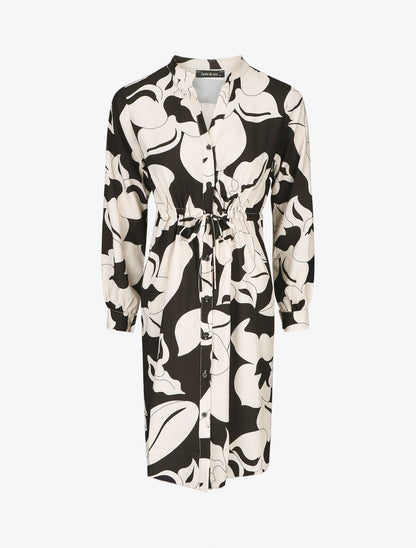 Robe chemise à taille élastiquée imprimé grandes fleurs - Noir - 1