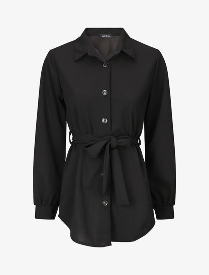Chemise unie et liens à nouer - Noir - 4
