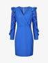 Robe unie à manches longues volantées en dentelle - Bleu roi - 1