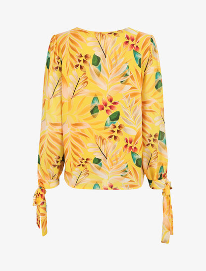 Top col V imprimé feuilles - Jaune - 2