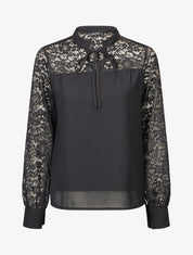 Blouse à manches longues ajourées en dentelle - Noir - 4