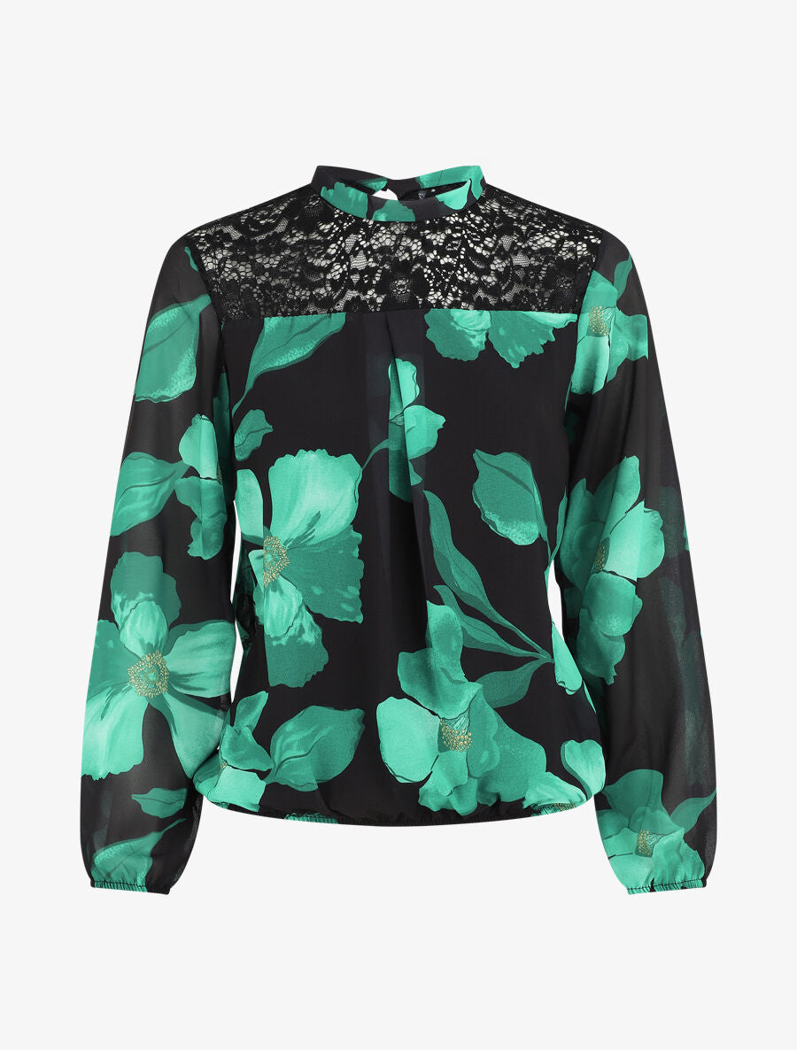 Blouse en voile imprimé grandes fleurs - Noir - 5