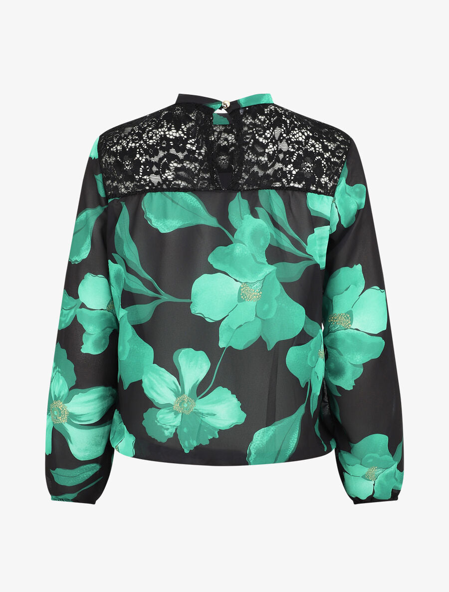 Blouse en voile imprimé grandes fleurs - Noir - 2