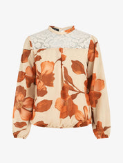 Blouse en voile imprimé grandes fleurs - Beige - 1