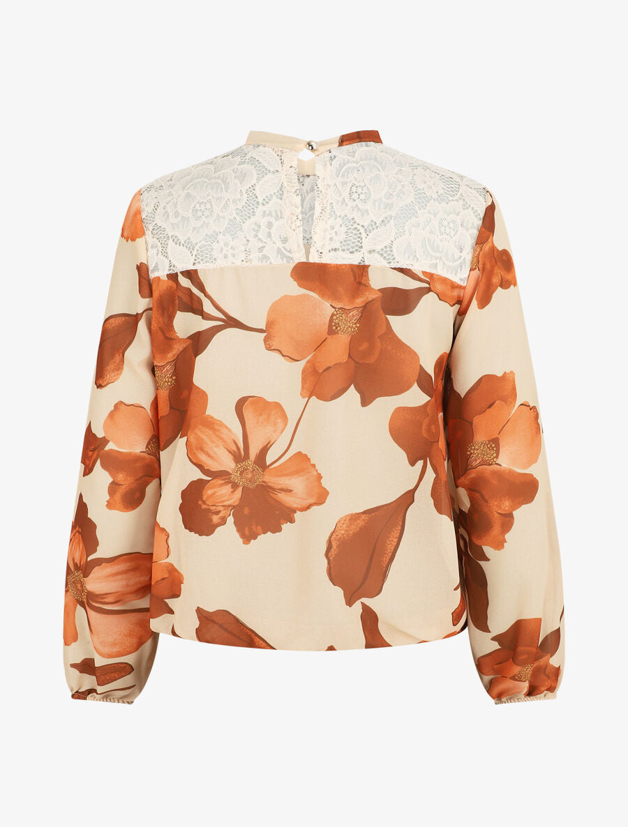 Blouse en voile imprimé grandes fleurs - Beige - 2