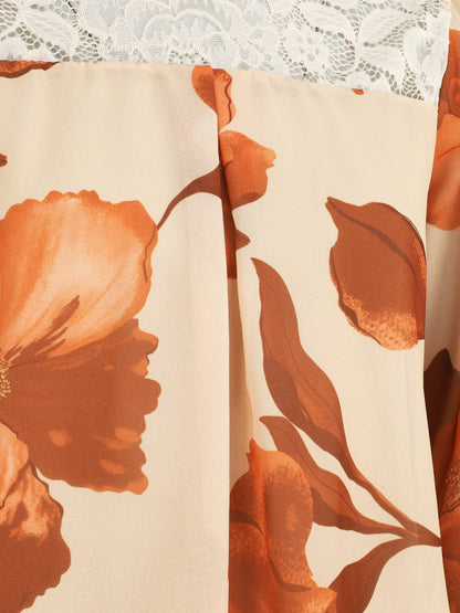 Blouse en voile imprimé grandes fleurs - Beige - 3