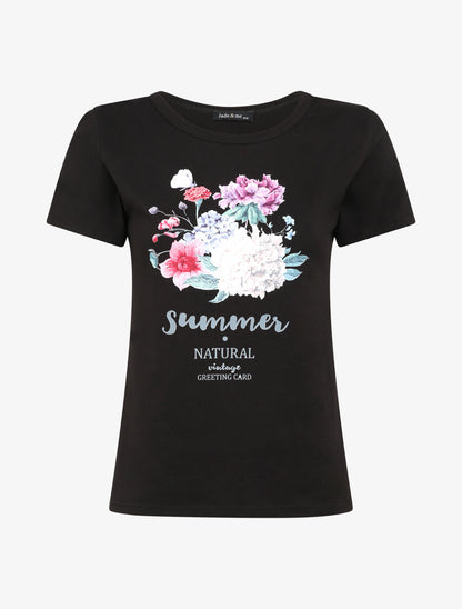 T-shirt à motif bouquet de fleurs - Noir - 4