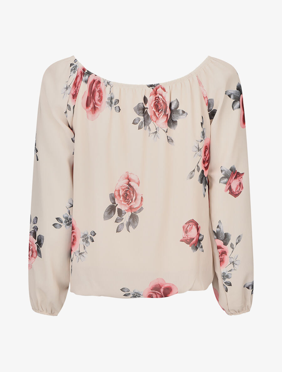 Blouse imprimé grandes fleurs à manches transparentes - Beige - 2