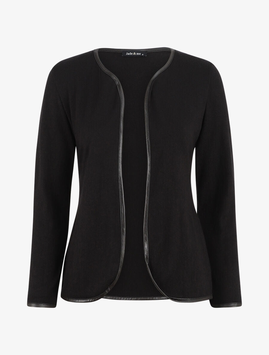 Gilet uni à liseré texturé - Noir - 4
